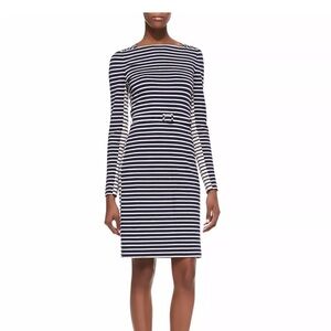 Tory Burch Callab Blue and White Striped Long Sleeve Sheath Dress